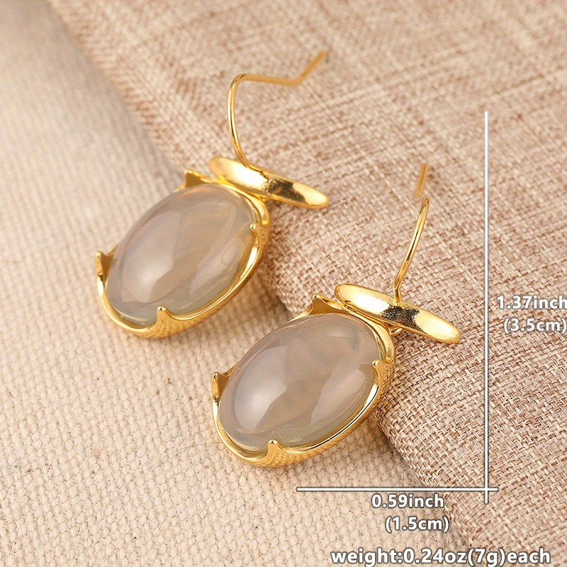 Golden Dangle Earrings with Grey Cat'S Eye Pendant